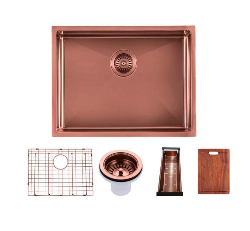 600x450mm Rose Gold Handmade Single Bowl Kitchen Sink