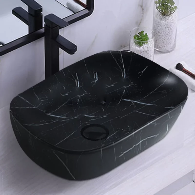 465x320mm Matte Black Marble Above Counter Basin