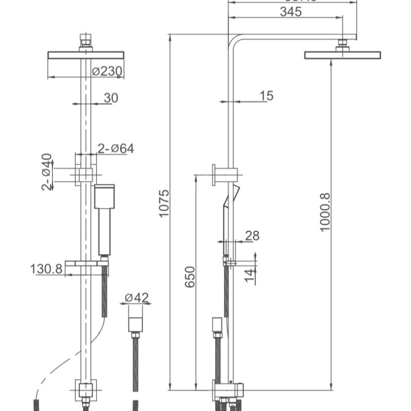 CUBE Square Multifunction Shower Rail Chrome
