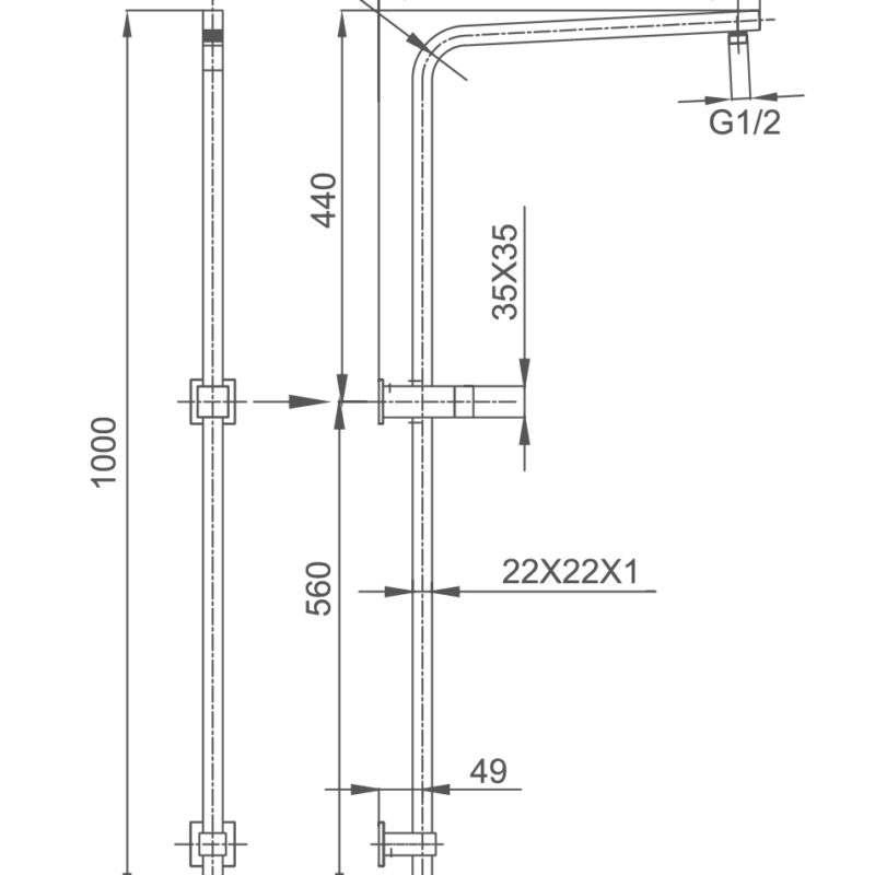 QUBI Square Multifunction Shower Rail Matte Black