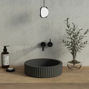 PIAZA 400 mm Round Fluted Above Counter Basin Matt Black