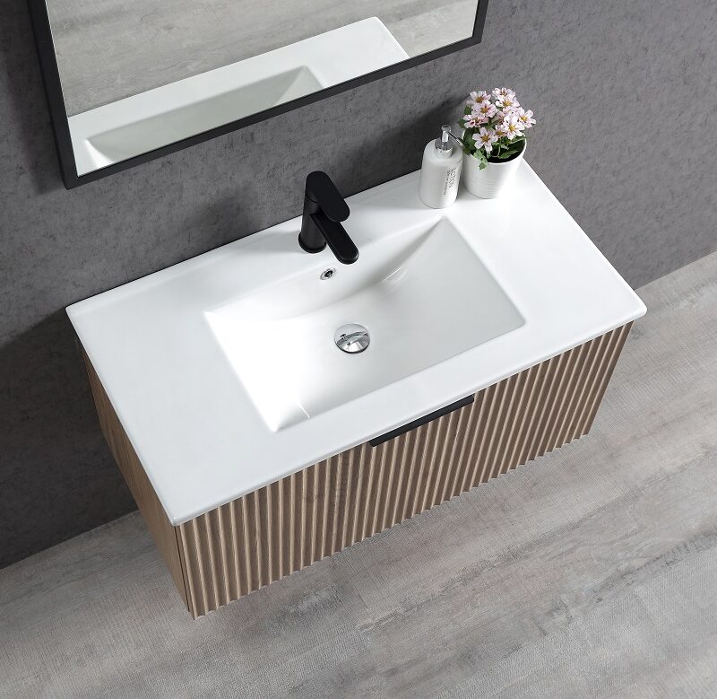 VIVO 900 Groove Light Oak Wall Hung Vanity