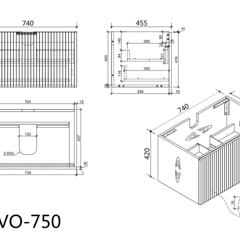 VIVO 750 Groove Light Oak Wall Hung Vanity