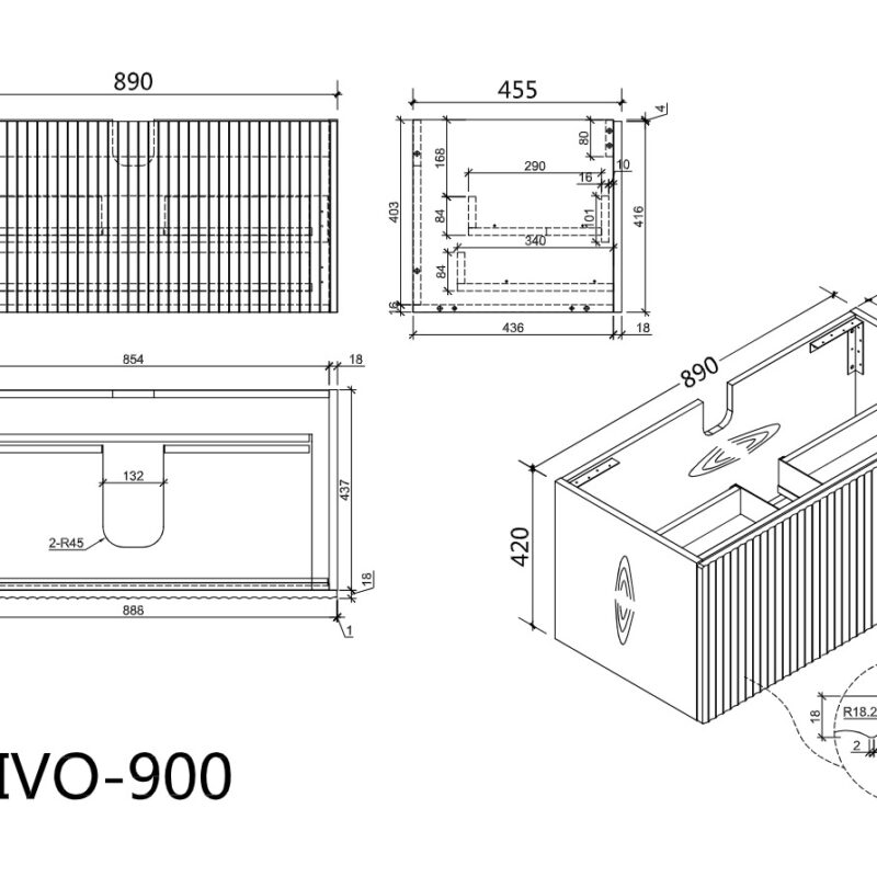 VIVO 900 Groove Light Oak Wall Hung Vanity