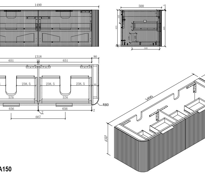PIAZA 1500mm Fluted Wall Hung Vanity in White