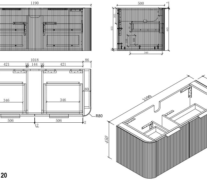 PIAZA 1200mm Fluted Wall Hung Single Bowl Vanity in White