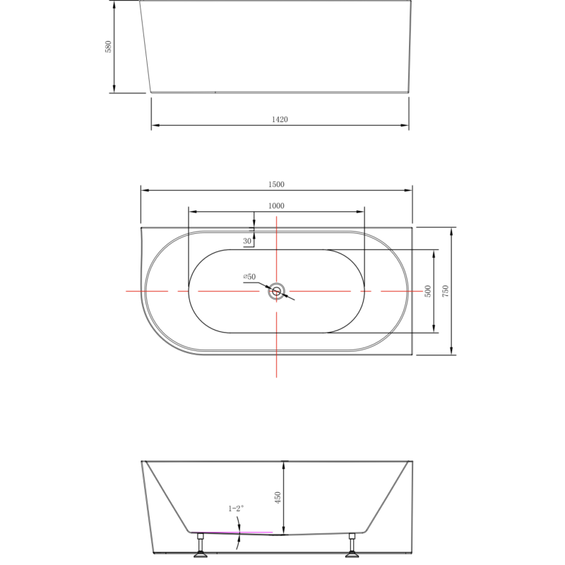 Victor 1500mm Right Hand Corner Freestanding Bathtub - overflow option
