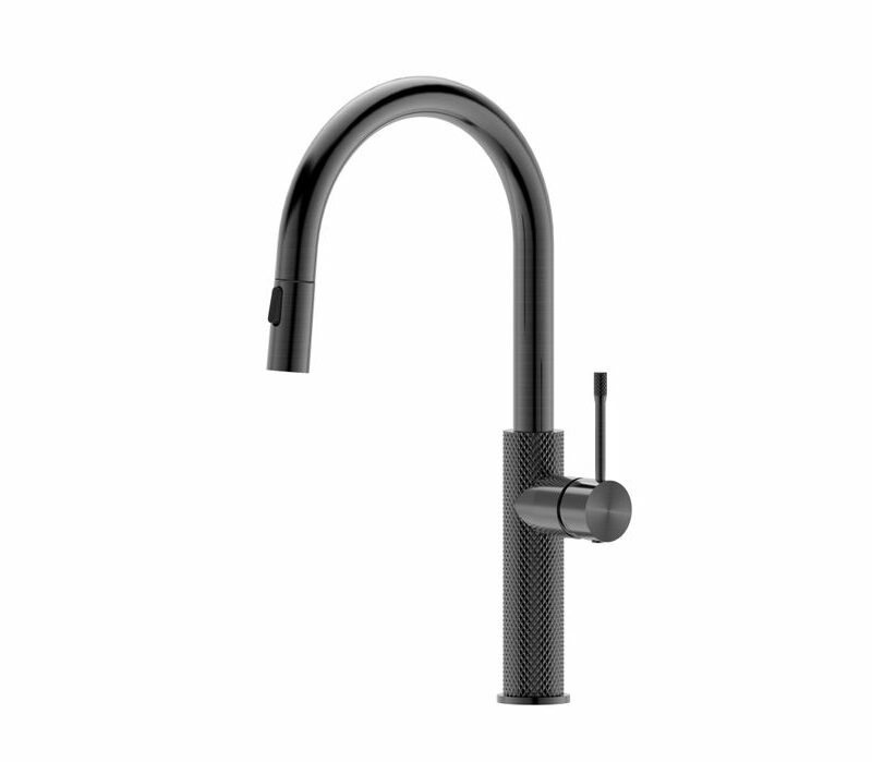 TIARA Knurled Kitchen Sink Mixer Tap With Pull Out Spray