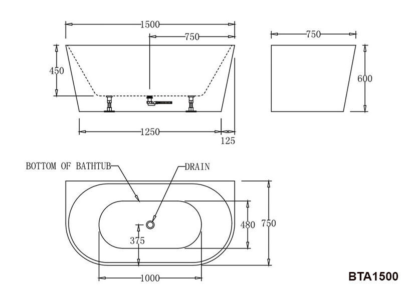 ATLANTA 1500/ 1700mm Spa Back to Wall Bathtub in Gloss White