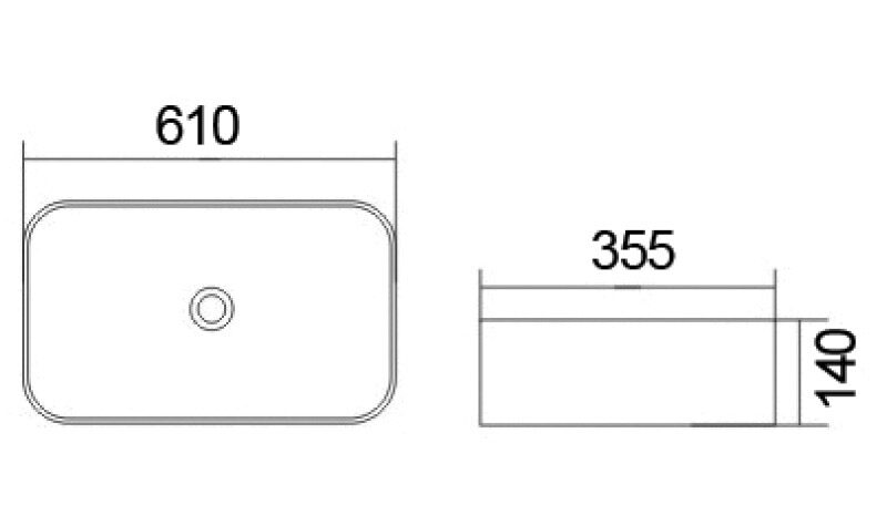 610* 355* 140mm rectangular Above Counter Basin Gloss White