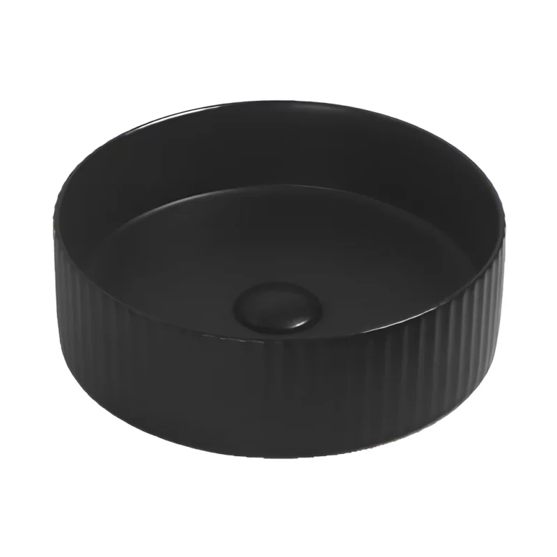 Round 360mm Fluted Matte Black Counter Top Basin