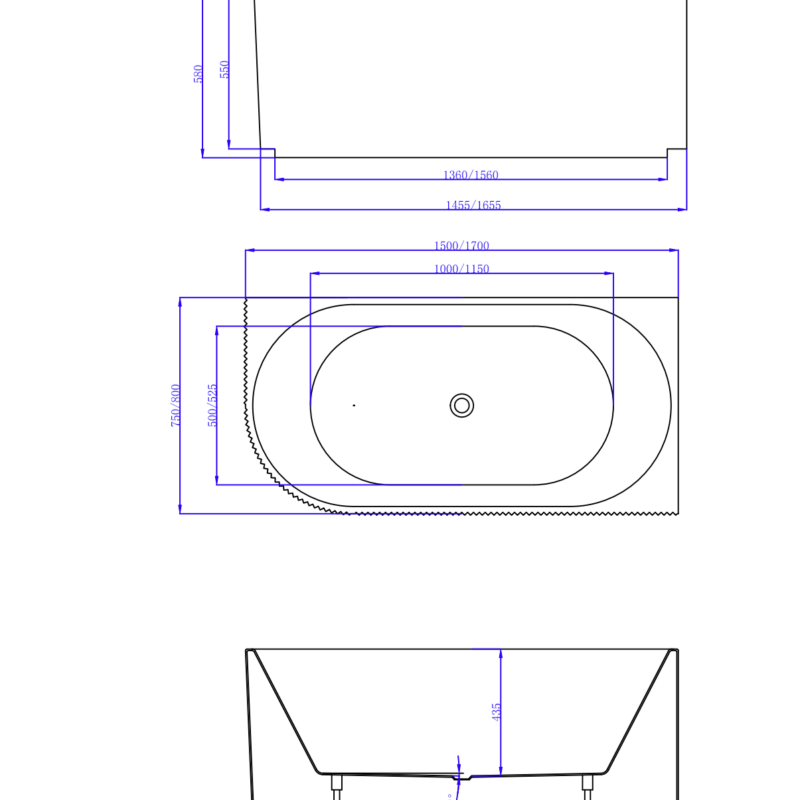 BENITA 1500mm Fluted Right Hand Corner Gloss White Bath Tub
