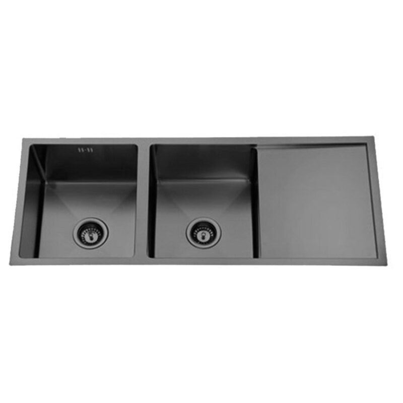 Atlas 1114* 440mm Double Bowl Handmade Kitchen Sink Black