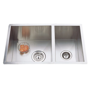 Atlas 730* 450mm Double Bowl Handmade Kitchen Sink Chrome