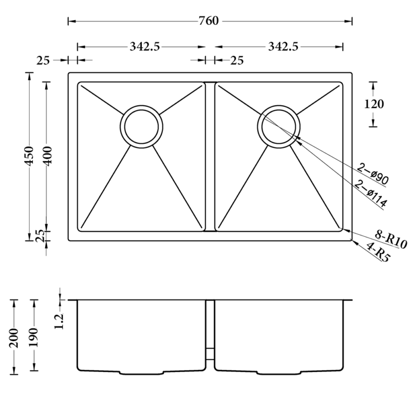 Atlas 760* 440mm Double Bowl Handmade Kitchen Sink Copper