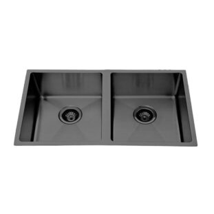 Atlas 760* 440mm Double Bowl Handmade Kitchen Sink Black