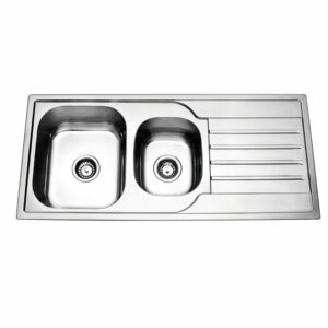Prague 1120 x 500mm Top Mount Double Bowl with Drainer Pressing Kitchen Sink