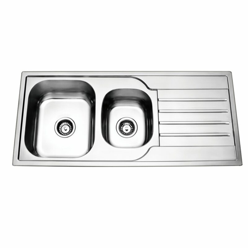 Prague 1120 x 500mm Top Mount Double Bowl with Drainer Pressing Kitchen Sink