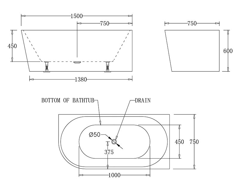 MILAN 1500/ 1700mm Spa Right Corner Bathtub in Gloss White