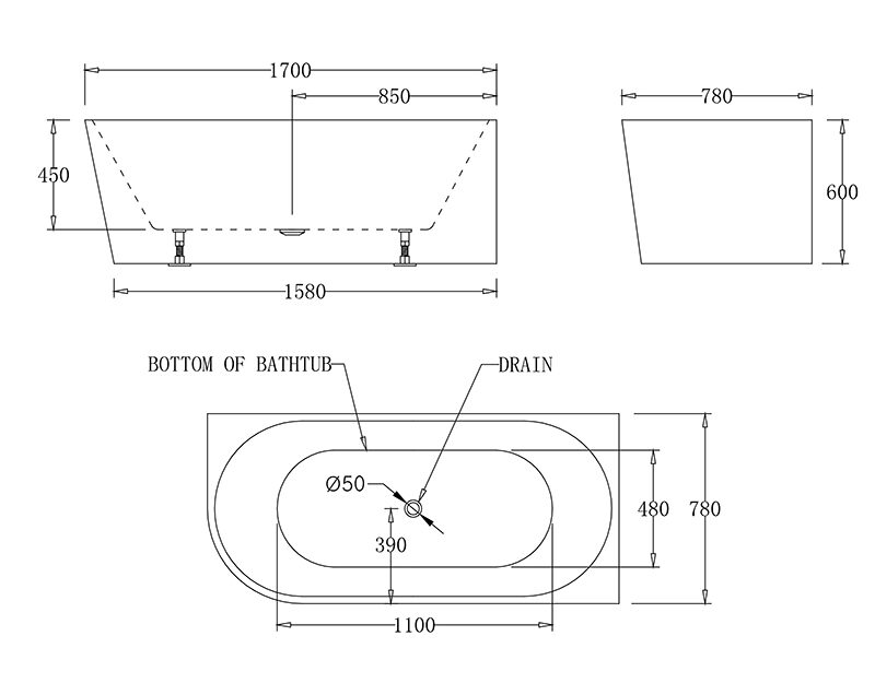 MILAN 1500/ 1700mm Spa Right Corner Bathtub in Gloss White