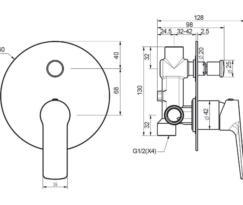 Genoa Shower/ Bath Mixer With Diverter in Brushed Nickel