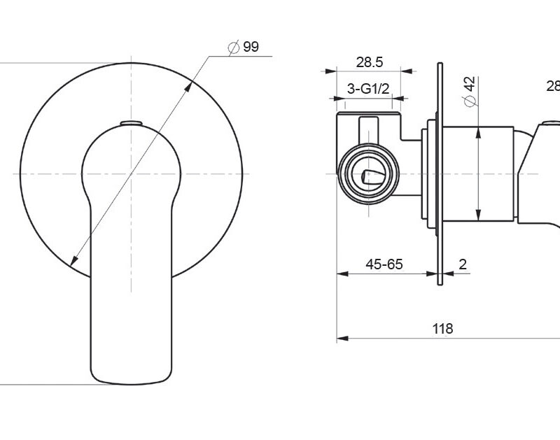 VIENNA Shower/ Bath Wall Mixer in Chrome & Black