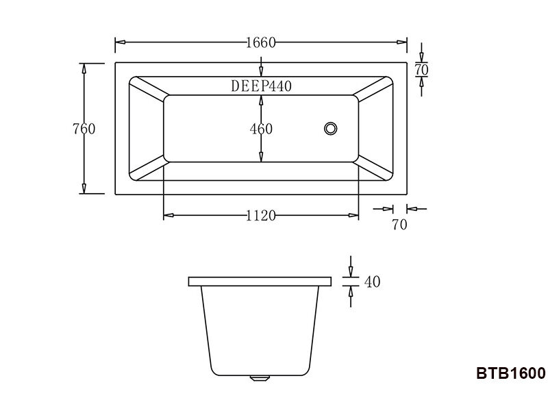 BARI 1500/ 1660mm Drop In Bathtub in Gloss White