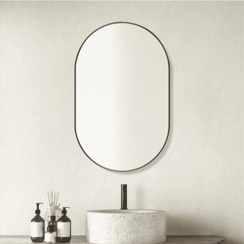 Convex Oval 460x900mm Matte Black Framed Mirror