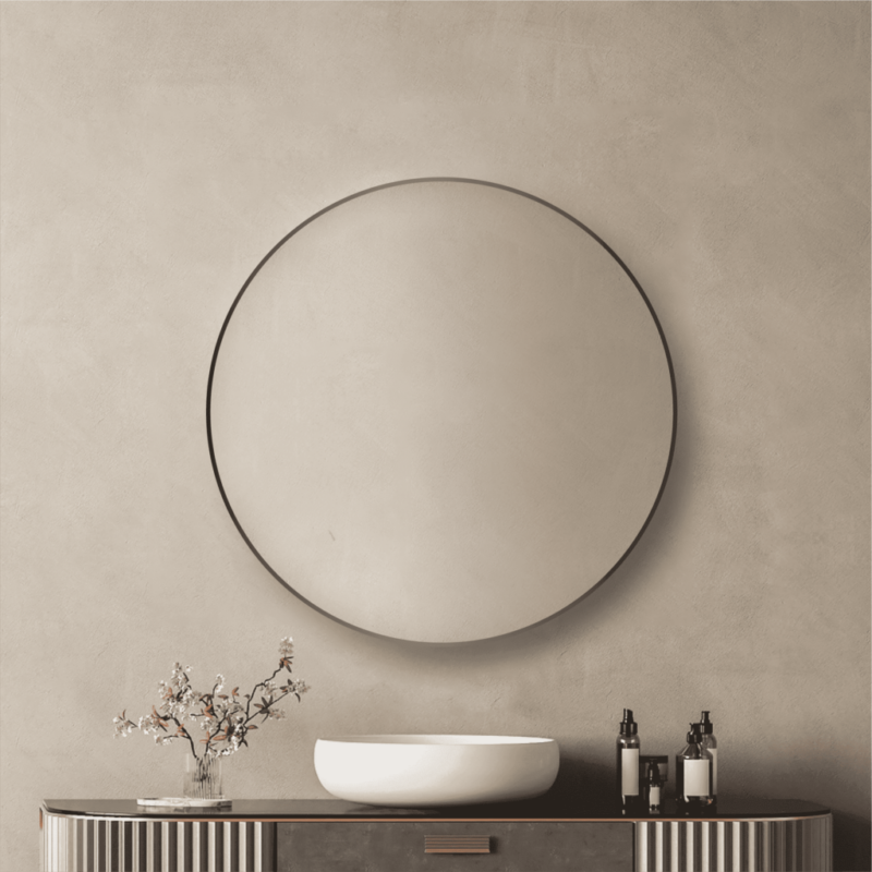 Convex Round 800mm Matte Black Framed Mirror