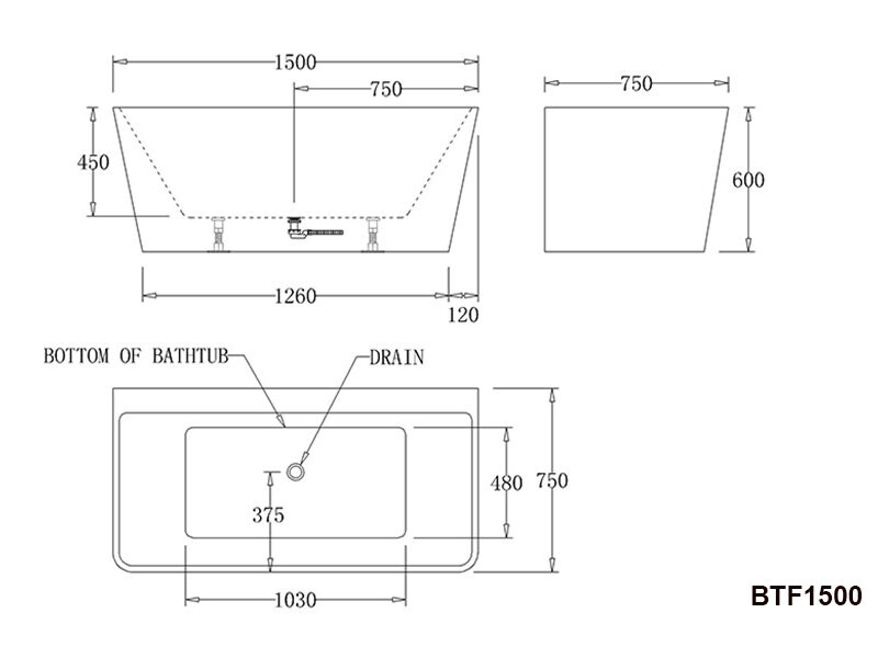 FLORENCE 1500/ 1700mm Spa Back To Wall Bathtub in Gloss White
