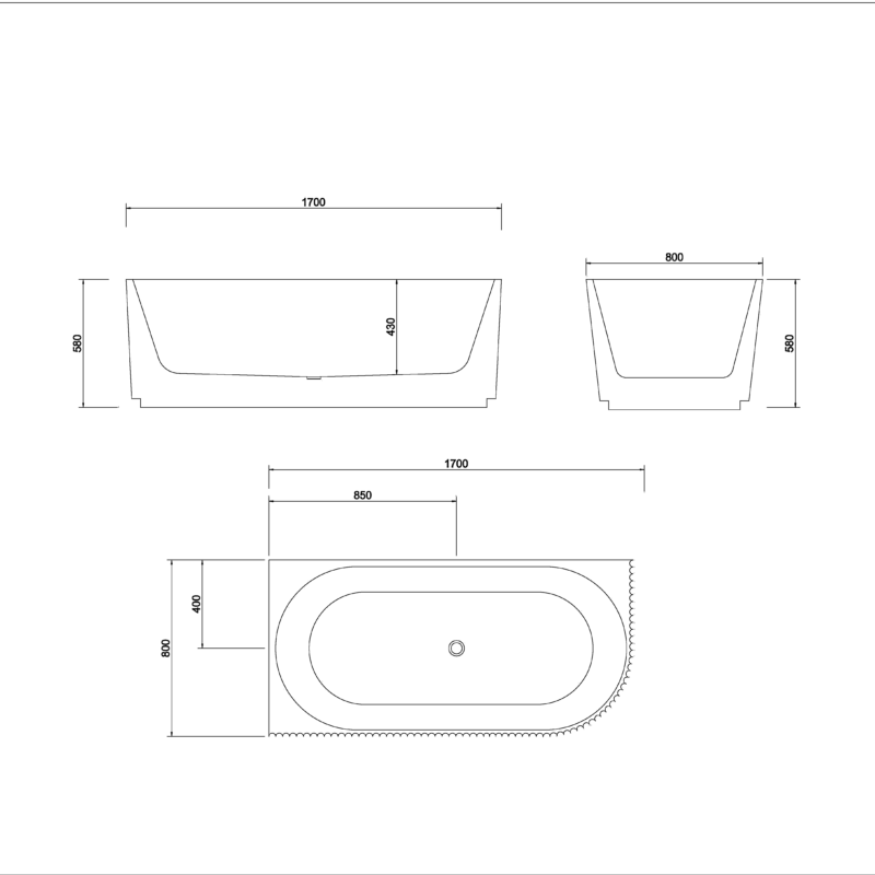 GENOA 1500/ 1700mm Fluted Left Corner Freestanding Bathtub