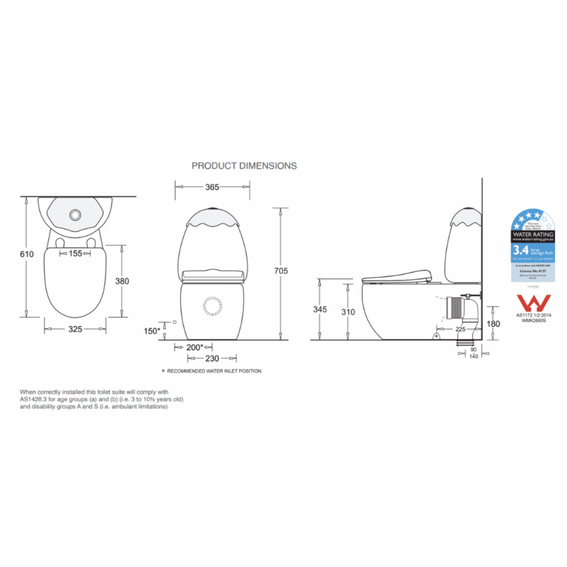 Junior II Egg Shape Child Care Back To Wall Toilet Suite - Colored Cistern Lid