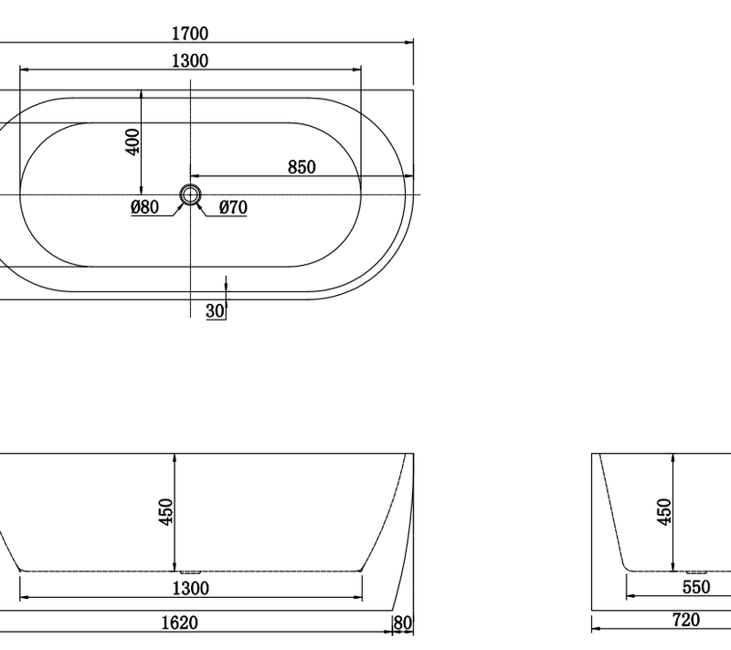 GINA 1700mm Left Corner Freestanding Bathtub in Gloss White