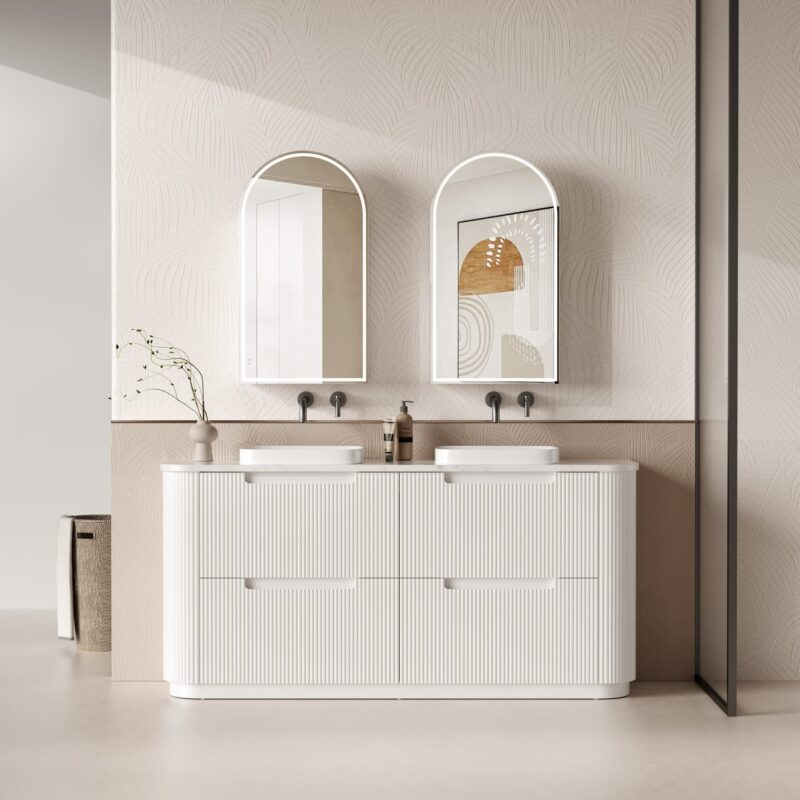 Curva 1800mm Curved Fluted Floor Standing White Vanity
