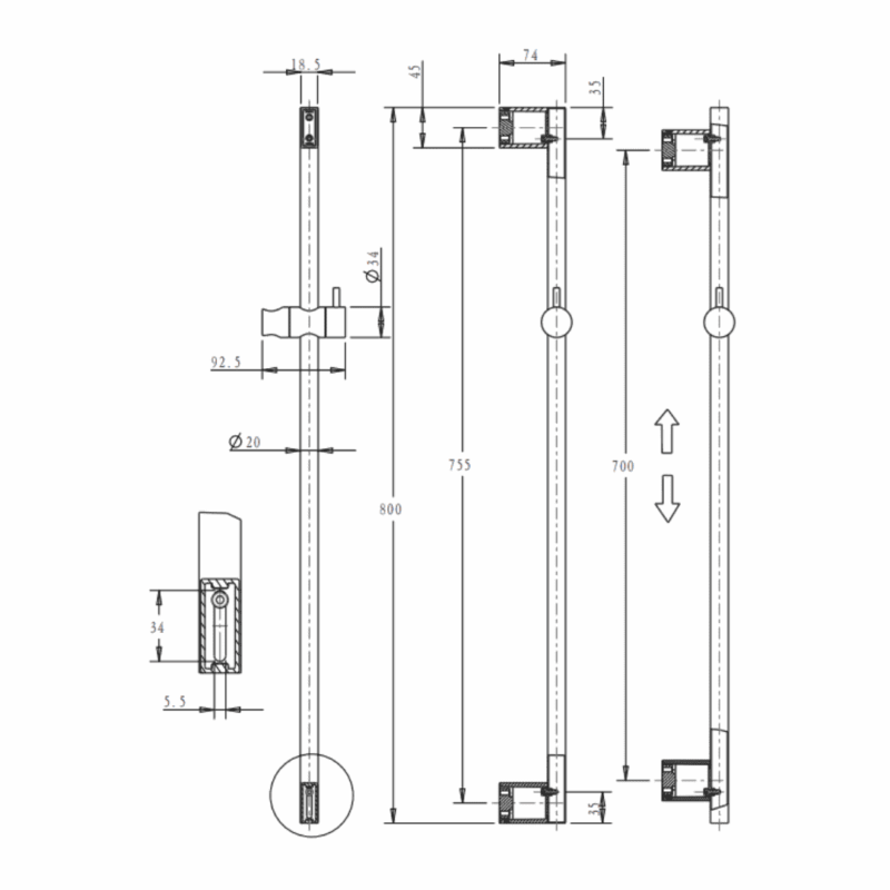 Mica Shower Rail in French Gold