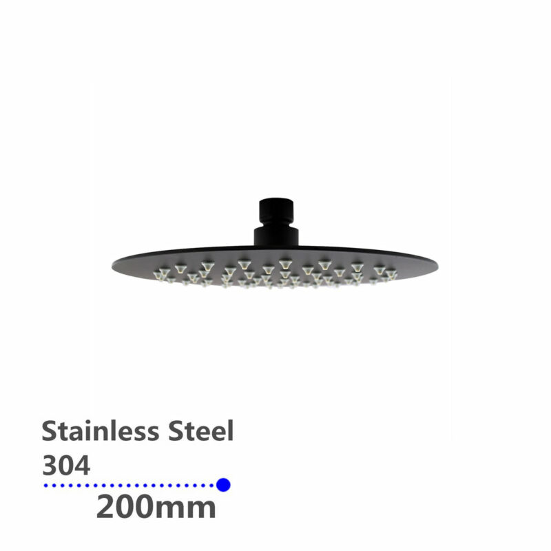200/250/300mm Black Super-slim Round Stainless Steel Shower Head