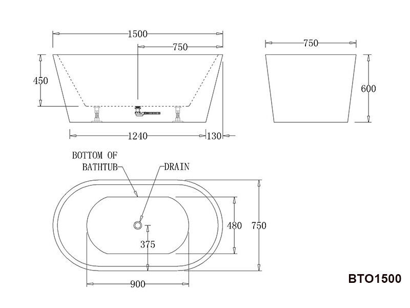 OSLO 1500/ 1700mm Freestanding Bathtub in White & Black