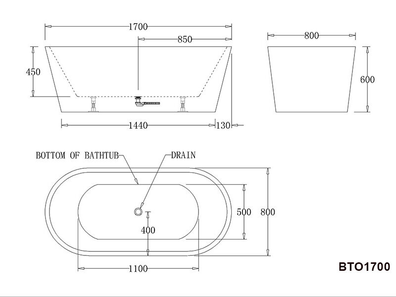 OSLO 1500/ 1700mm Freestanding Bathtub in White & Black