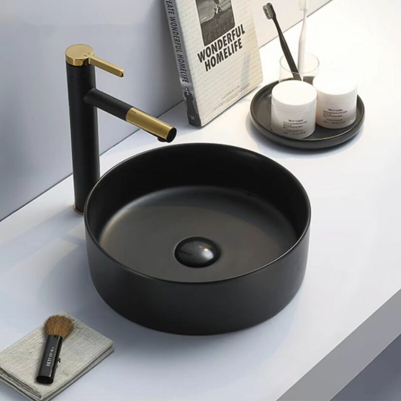 Round 346mm Matte Black Counter Top Basin