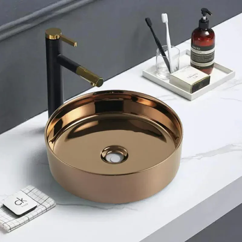 Designer 346mm Rose Gold Round Counter Top Basin