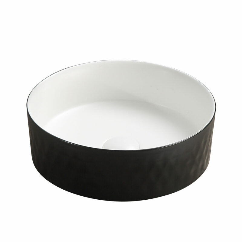 360mm Matte Black & White Round Counter Top Basin