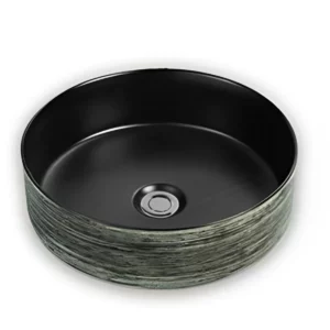 Designer 346mm Silky Green & Matte Black Round Counter Top Basin
