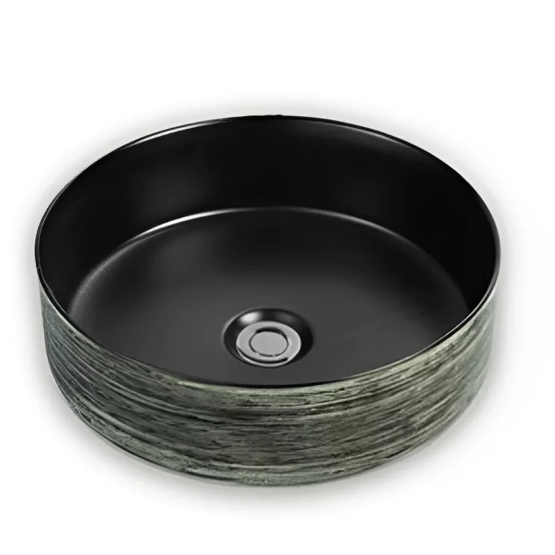 Designer 346mm Silky Green & Matte Black Round Counter Top Basin