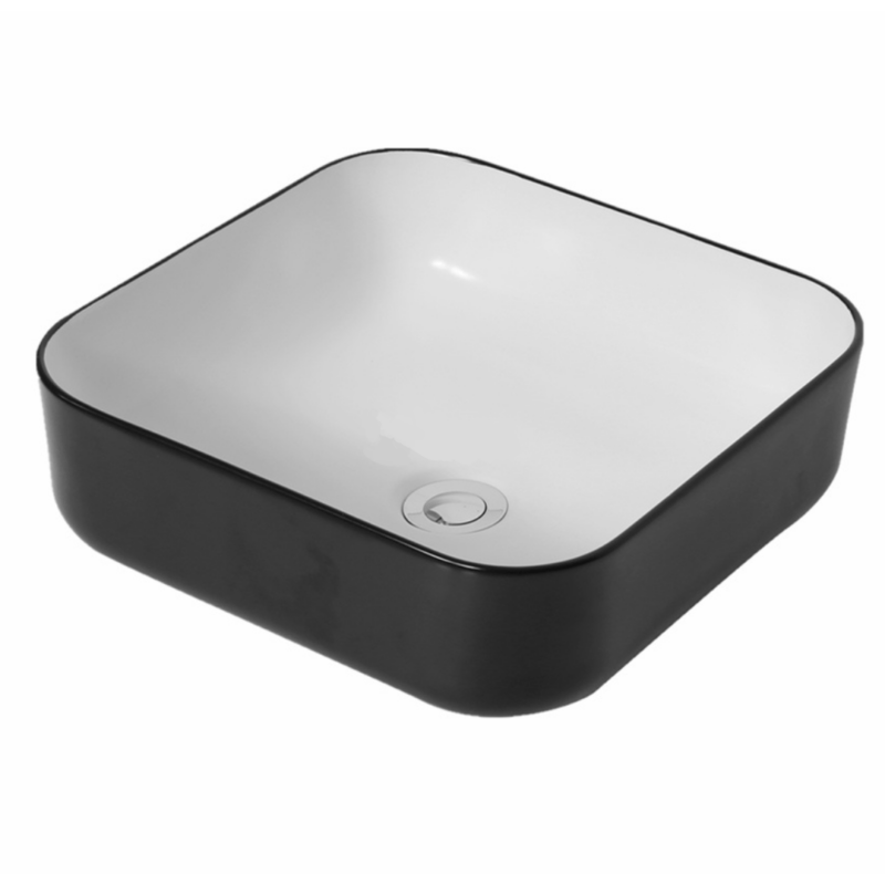 393mm Square Matte Black & White Counter Top Basin