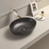 Oval Shape 520x395mm Matte Black Marble Top Counter Basin