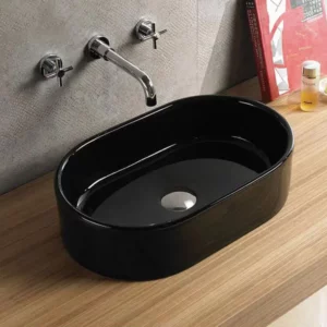 Designer 550x350mm Gloss Black Oval Counter Top Basin