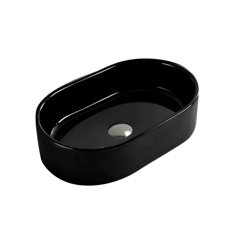 Designer 550x350mm Gloss Black Oval Counter Top Basin