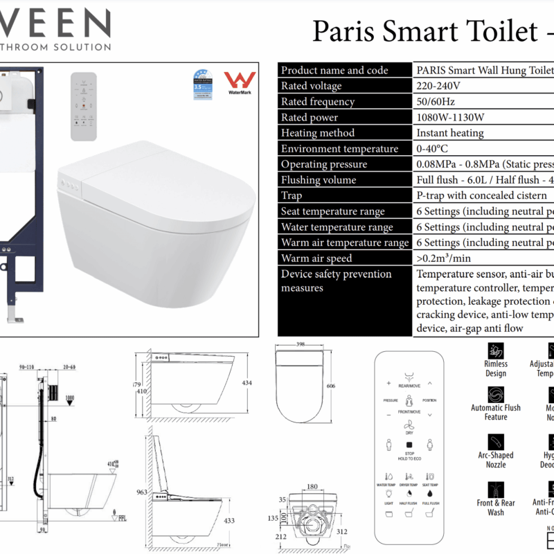 PARIS SMART Rimless Wall Hung Toilet Suite