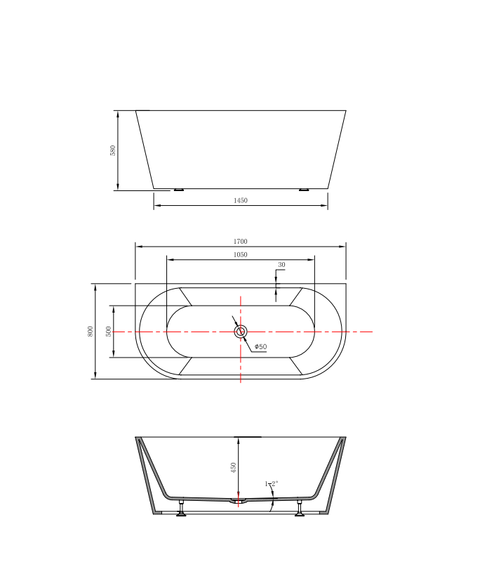 ROYAL 1700mm Back to Wall Freestanding Bath Tub