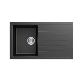 860 x 500mm Carysil Black Single Bowl Drainboard Granite Kitchen Sink